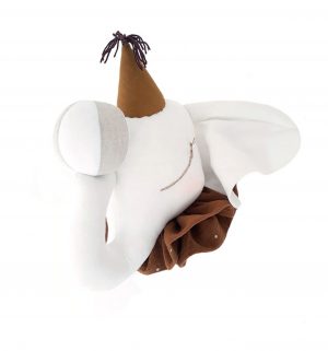 פיל קרקס לתליה - לבן עם כובע חרדל